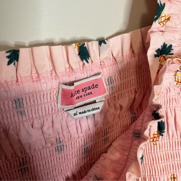 ♠️ Kate spade willow stretch poplin Pineapple 🍍 smock shirt ruffle tank Top XL - Picture 10 of 14